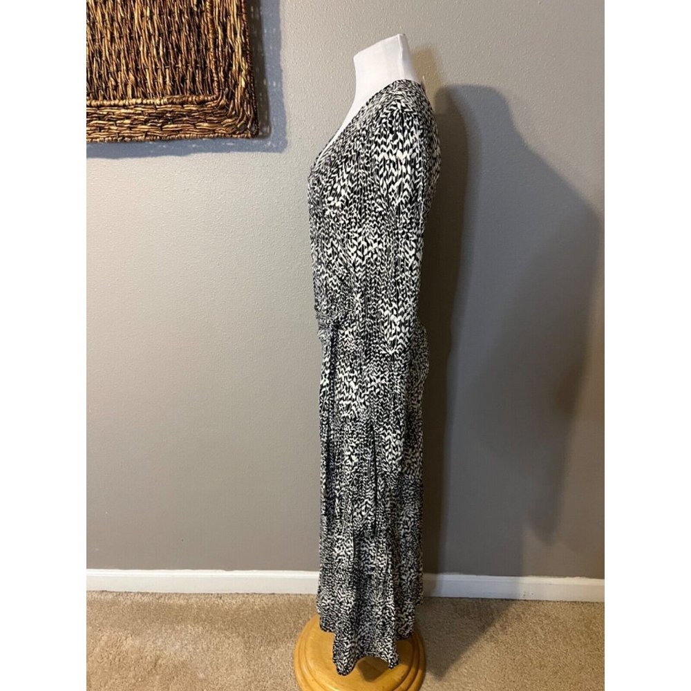 Talbots Midi Wrap Dress 10 Black Ivory 3/4 Long Sleeve Career NWT - Picture 6 of 12